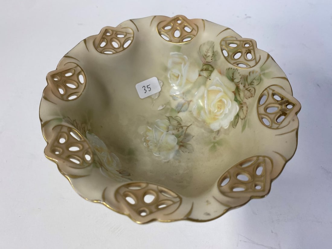 Royal Bayreuth Footed Bowl Signed: Marked Royal Bayreuth Bavaria and marked Hand Painted Ivory (pattern) and Germany on the underside. 3"H x 5 7/8"W
