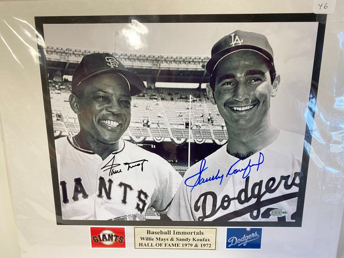 Aiutographed Willie Mays Sandy Koufax Photo: Signed in ink. Matted With certificate of authenticity.