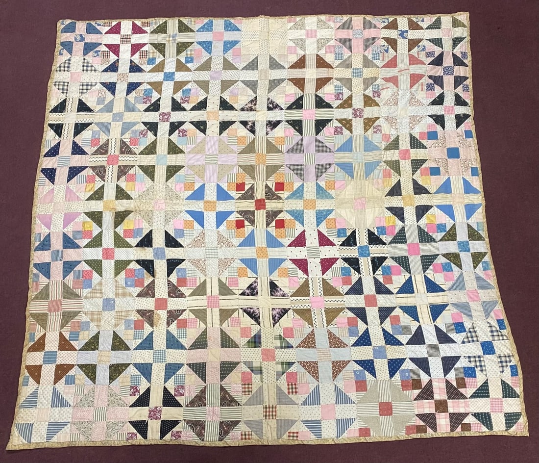 Antique Patchwork Quilt: 81" square.