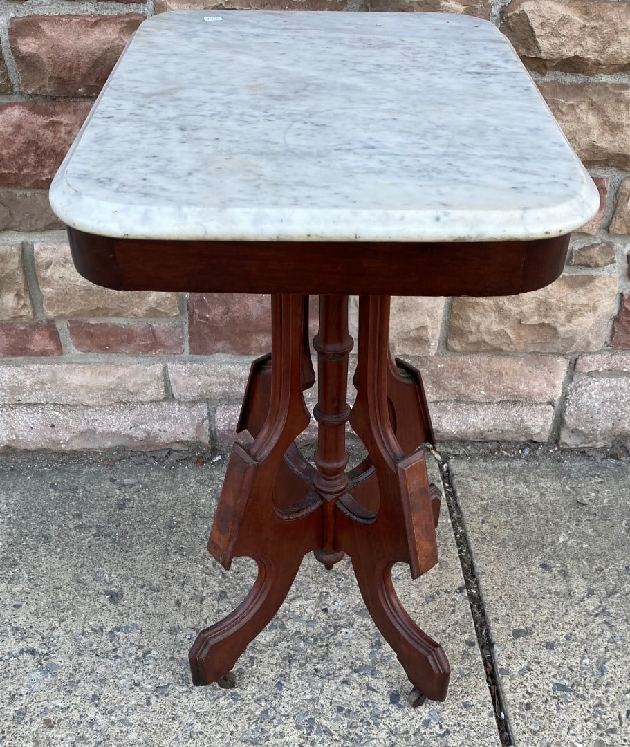 Victorian Walnut Marble Top Table: Hgt. 30 1/4"H x W. 20 1/4" and Depth 16 1/4"D