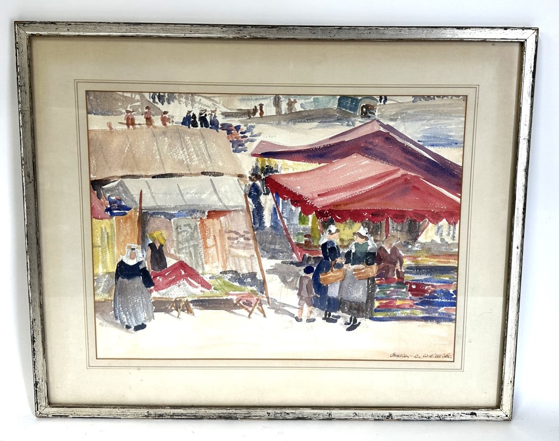 Marion C. Whiteside; American Watercolor: Watercolor on paper. Tent on the Beach. Signed lower right; 15in. x 20in.(image), 21.75in. x 26.75in.(framed)
