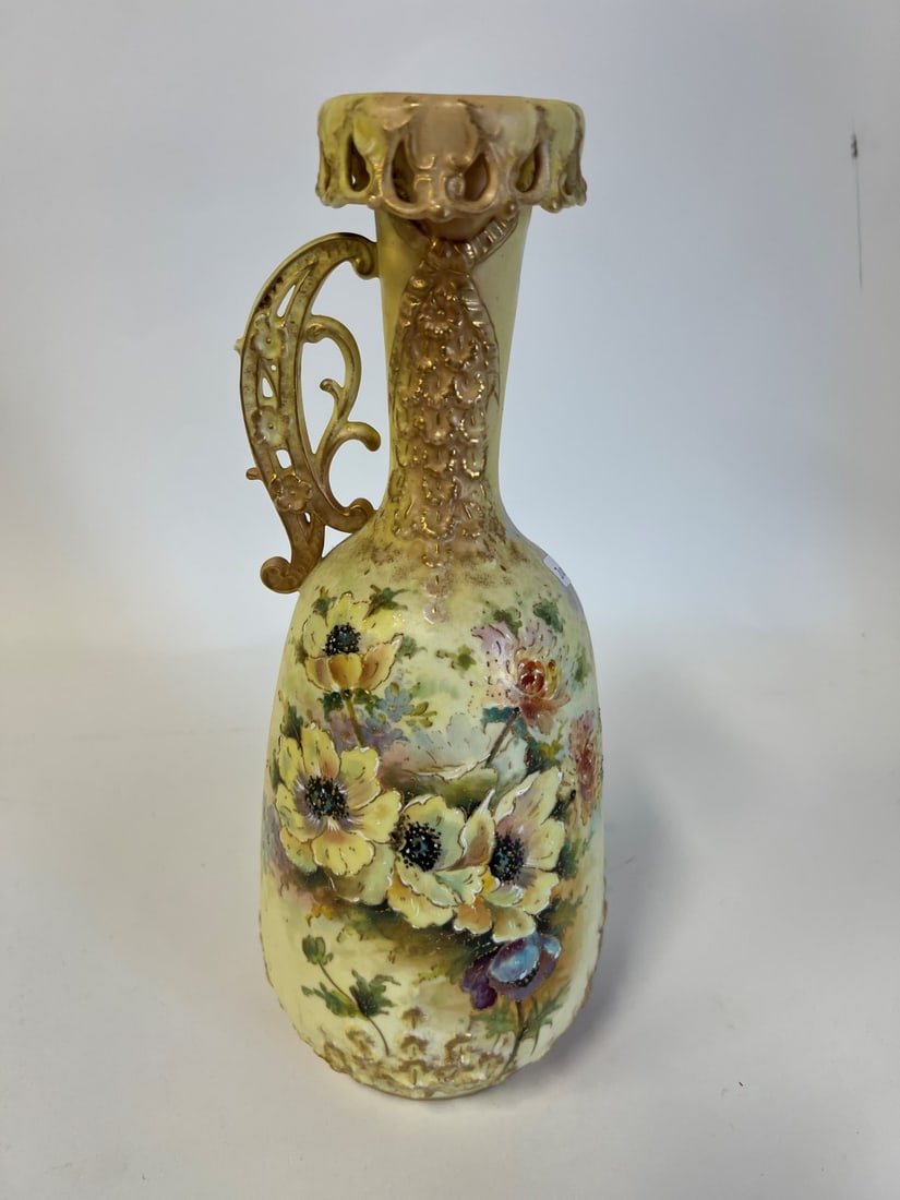 Antique Hand Painted German Vase: 14" tall Marked: Germany Rudolstdat at the underside
