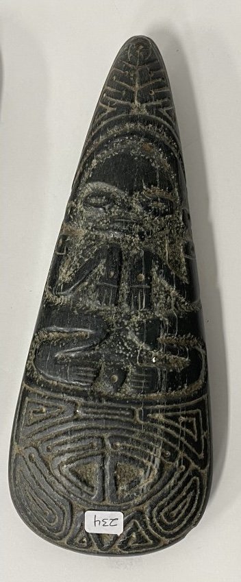 Ancient Taino Stone Hacha: Beautiful and important axe Hacha black stone Caribbean Islands. 900-1500 AD 10 1/2"L x 4 1/4"W