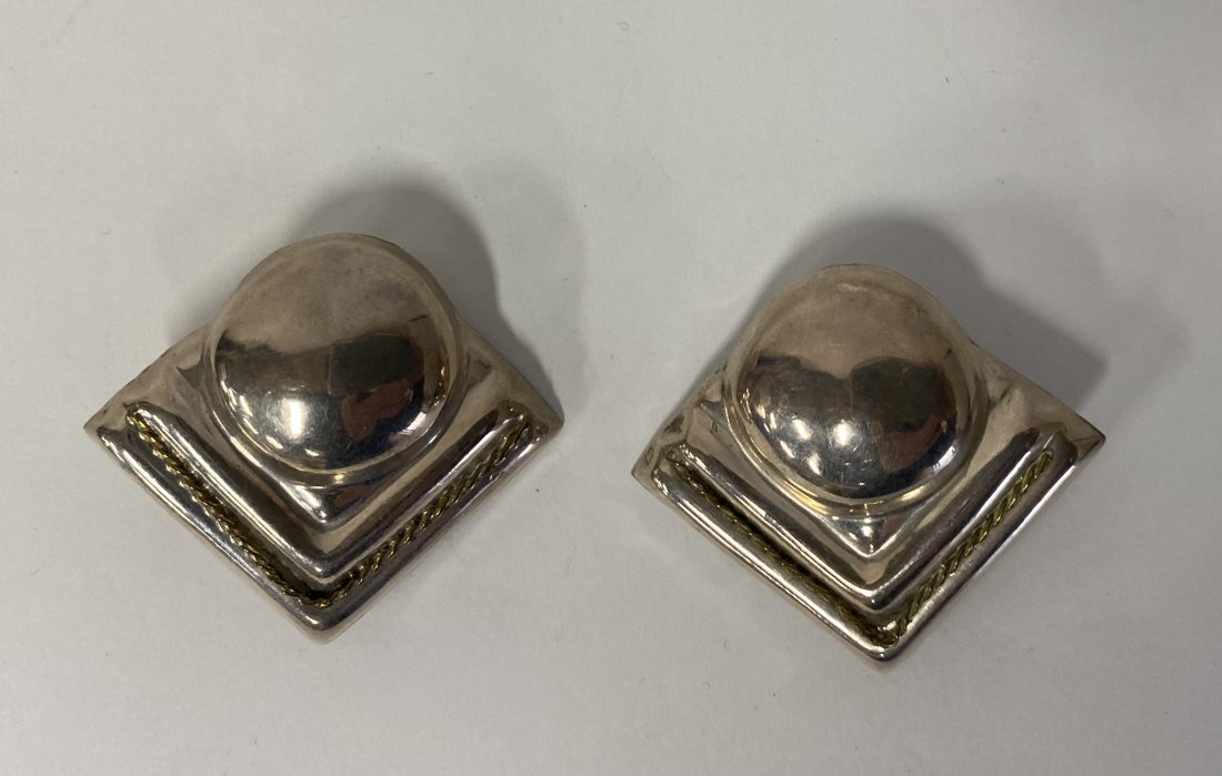 Large Mexican Sterling Silver Earrings: Clip. With artist initials and number and Mexico at the backside.