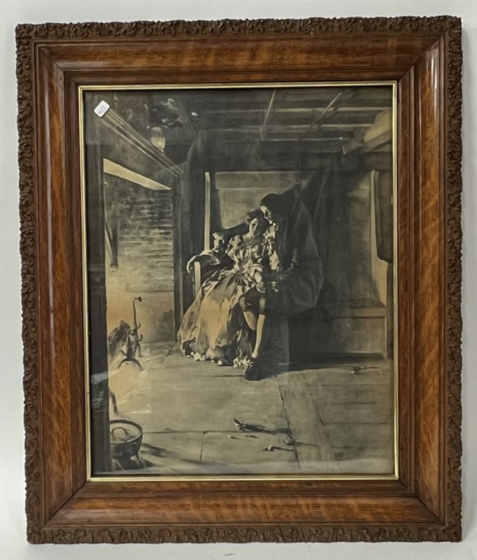 Antique Lithograph. Fine Antique Oak Frame: 26 7/8"H x 22 1/2" W