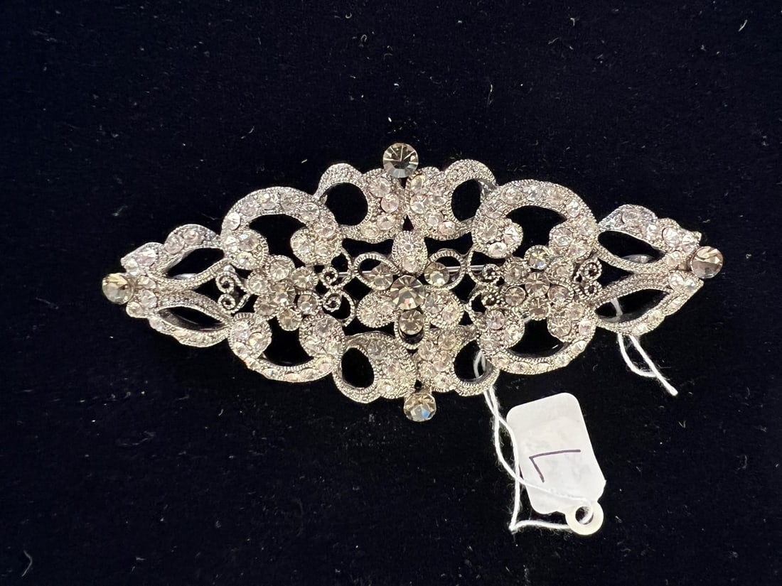 Vintage Oversized Marcasite & Gemstone Brooch: 4 1/4" L