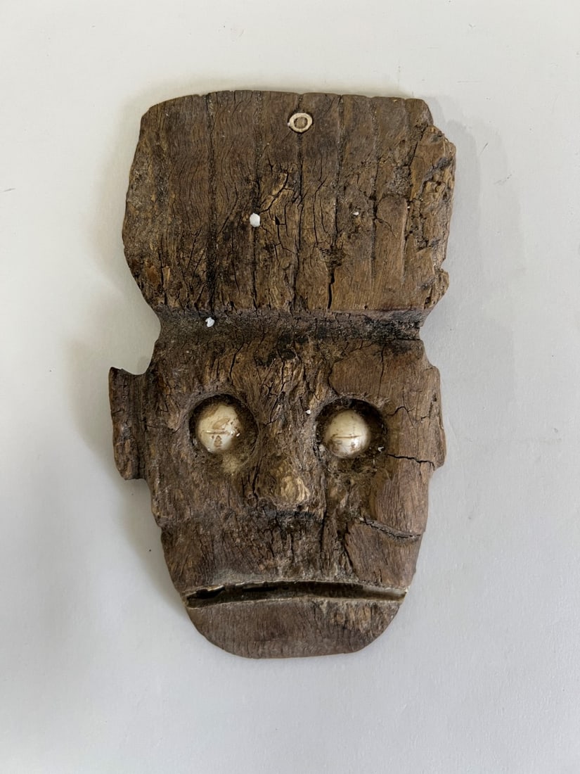 Taino Wood Carving. Head: Caribbean Islands 900-1100 A D. Prov. French Collection Before 1982. 5.75"H x 3"W