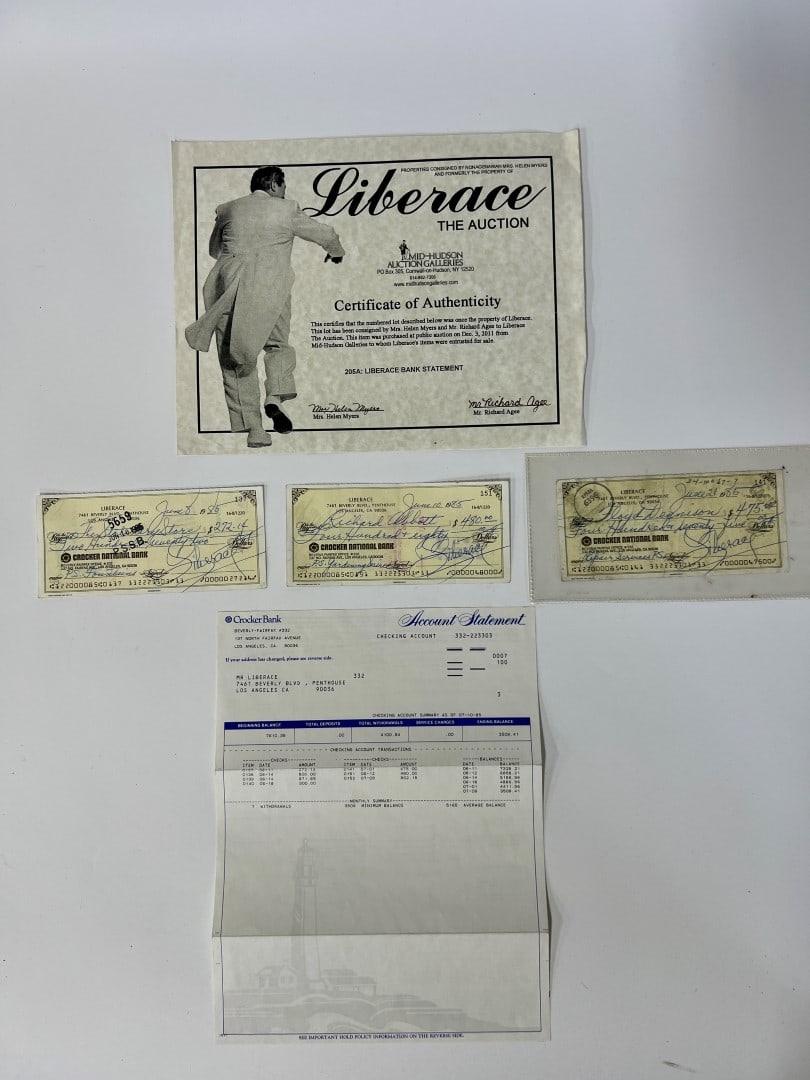 Liberace Bank Statement 1985 & 3 Signed Checks (1 of 6)