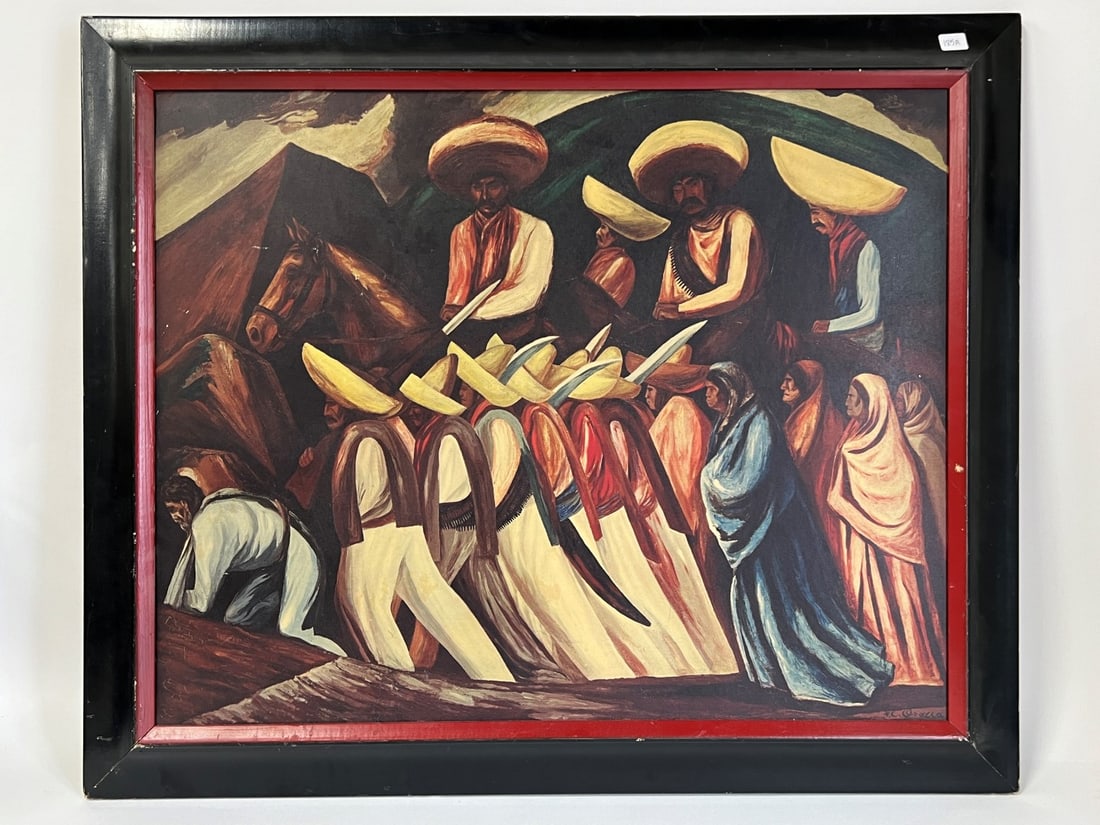 Jose Clemente Orazco. Vintage Zapatista: After the oritist.l. On board. Extensive paperwork on the reverse. As pictured. Identification and informaton re: the artist and the work. Signed bottom right Mohawk Valley Library Association Listing