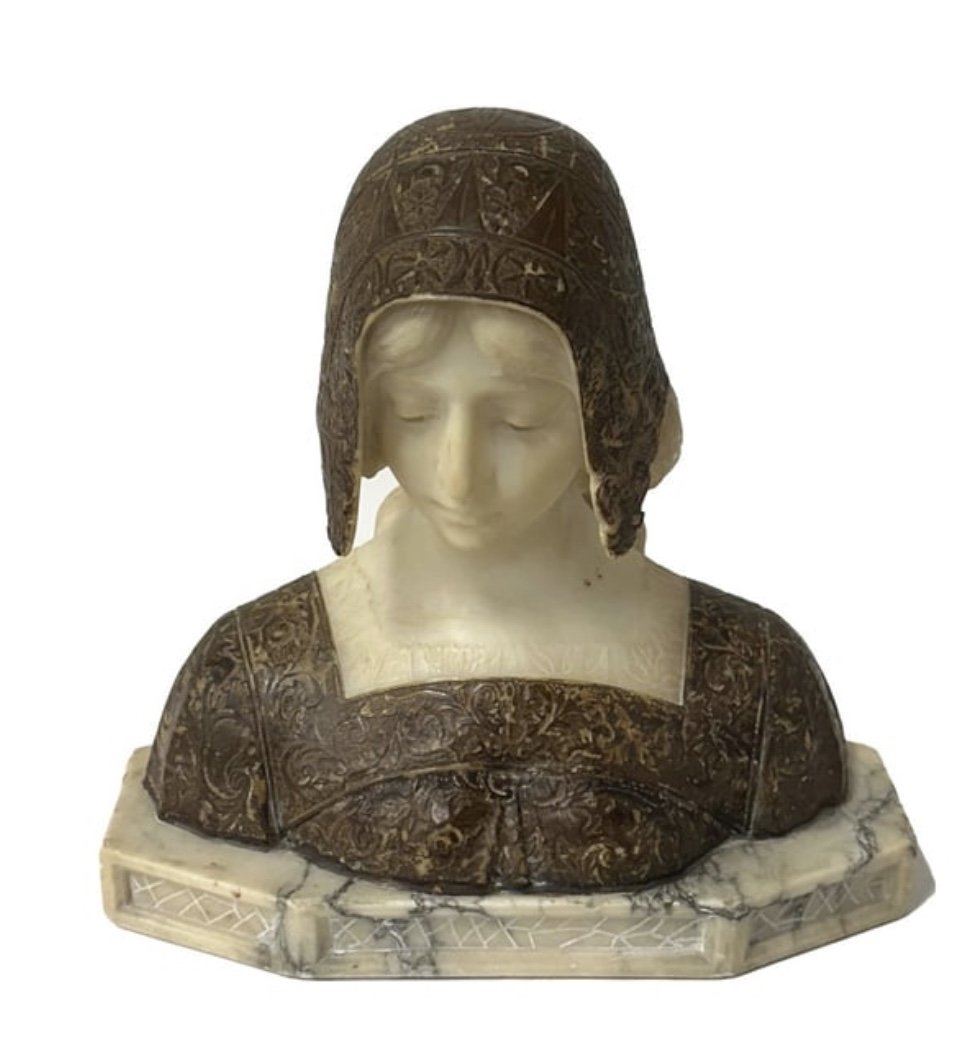 Angiolo Malavolti 19th C. Marble & Bronze  Bust Sgd (1 of 9)