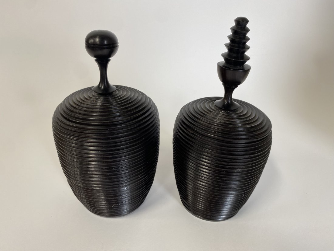 Rare Set. Carved Lacquer Tea or Spice Urns (1 of 6)