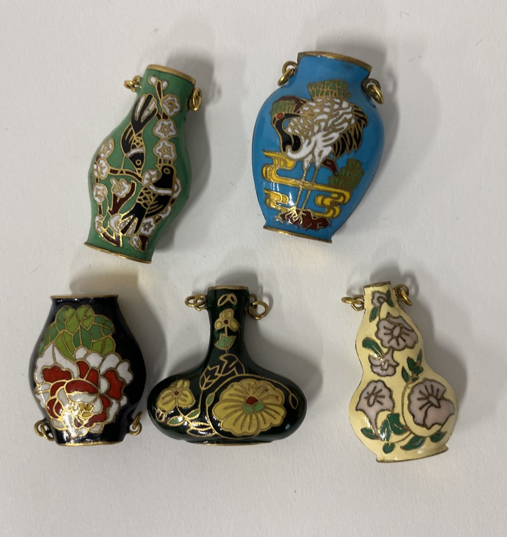 Unusual  Collection Miniature Cloisonne Vases (5) (1 of 1)