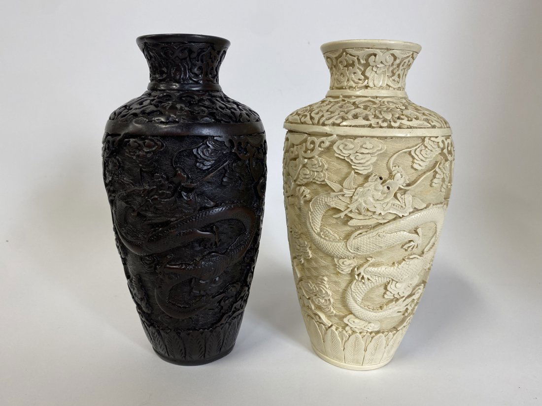 Two Chinese Carved Lacquered Vases (1 of 3)