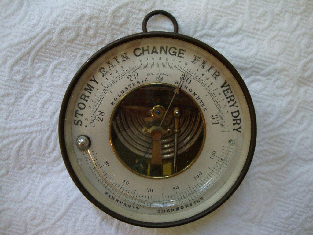 French Antique Barometer: Marked Made in France. Brass encased.
