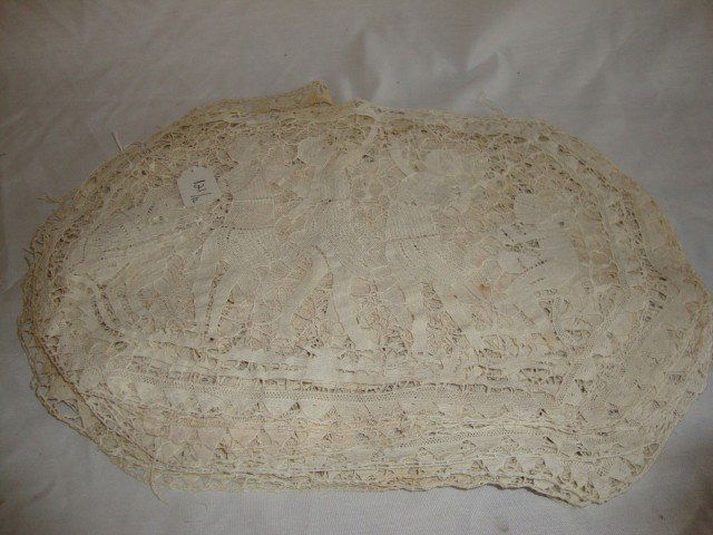 Sixteen Lace Scenic Placemats: With five figures of musicians and dancers. On Oct. 5th, four placemats were added to the lot all matching16: L.