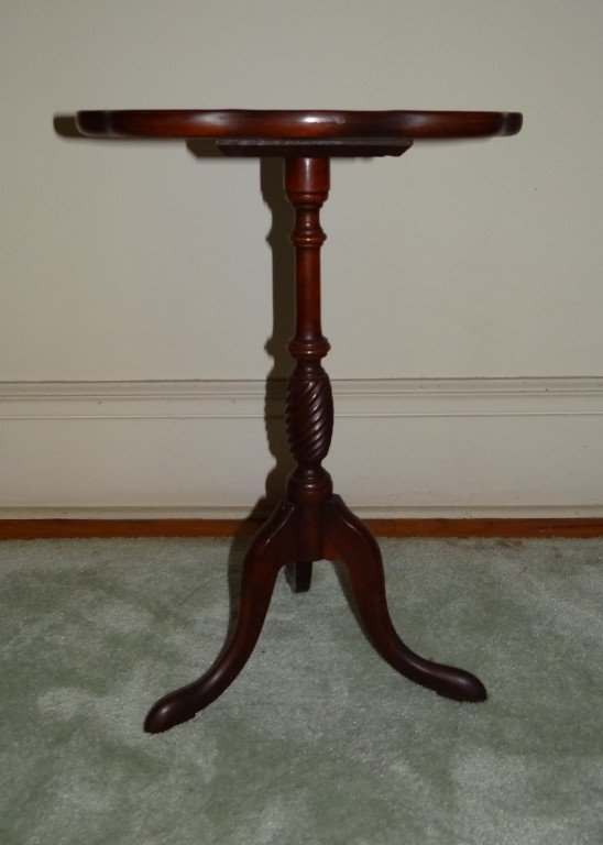 Mahogany Pie Crust Candlestand: Label for Brandt Hagerstown, Maryland Raised on tri-footed cabriole legs 21"H. 14 1/2"W