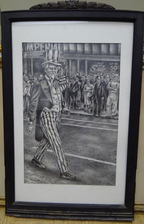 Clyde Singer; pencil drawing signed: Pencil on paper, Fourth of July Parade signed l.r.;