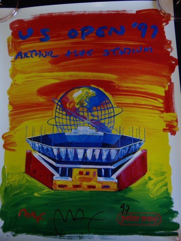 Peter Max print: Poster. US Open - Arthur Ashe Stadium 1997. Hand signed