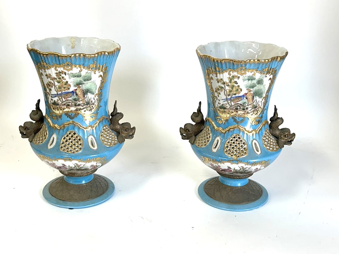 Pair of French Style Bronze Mounted Porcelain Vases (1 of 9)