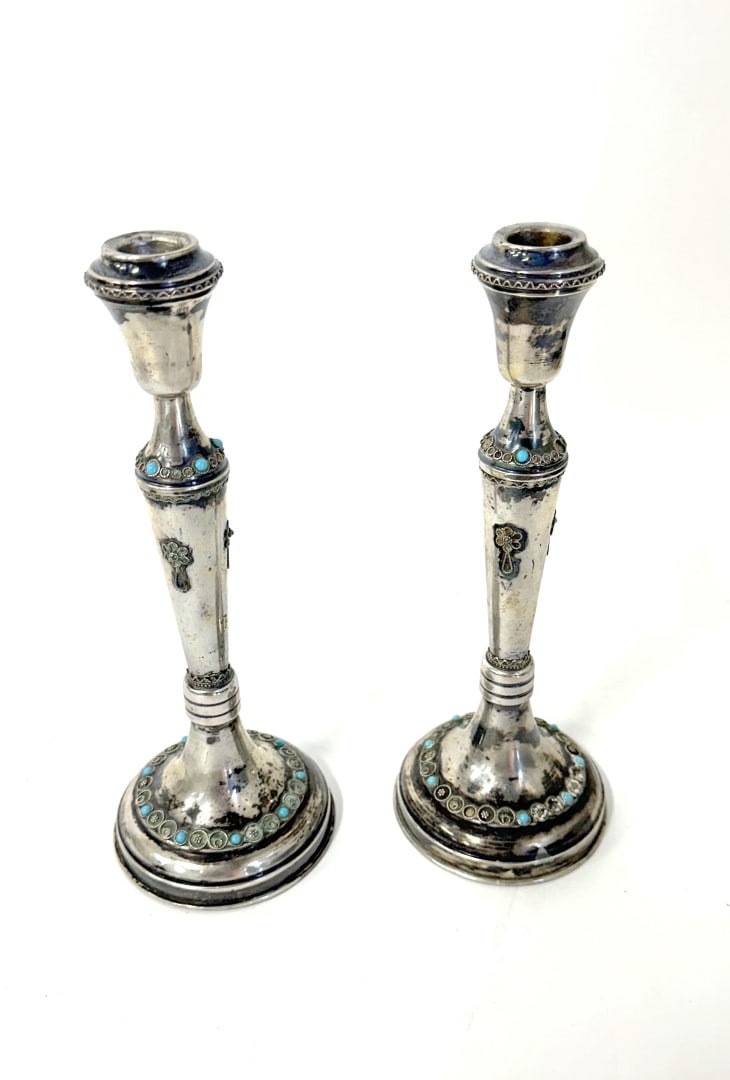 Pair of Judaica Sterling Silver Shabbat Candlesticks (1 of 6)