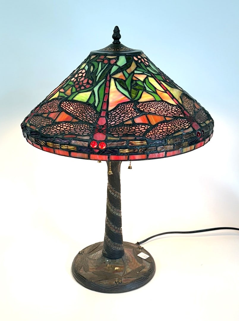20thC. Leaded Glass Dragonfly Table Lamp (1 of 5)
