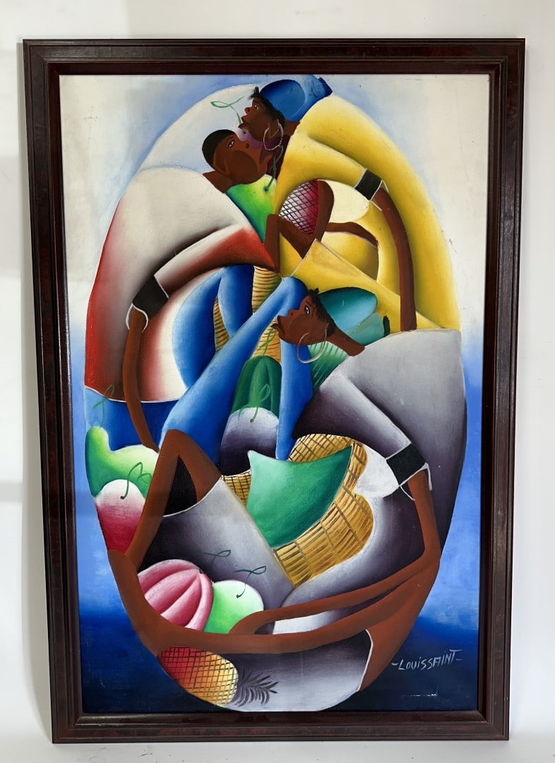Jean Claude Louissaint; 20thC. Haitian Oil Three Women Signed: Jean Claude Louissaint(Haitian) oil on canvas. Three Women. Signed lower right; 34in. x 22in.(images), 37in. x 25in.(framed)