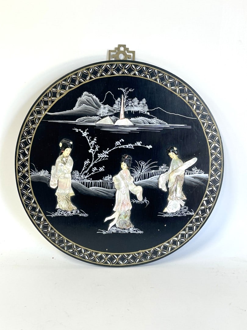 20thC. Chinese Inlaid Lacquered Plaque (1 of 4)