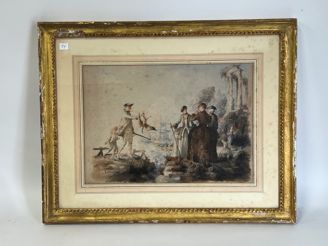 F. Boscher 18th C. Watercolor Sgd. (1 of 5)
