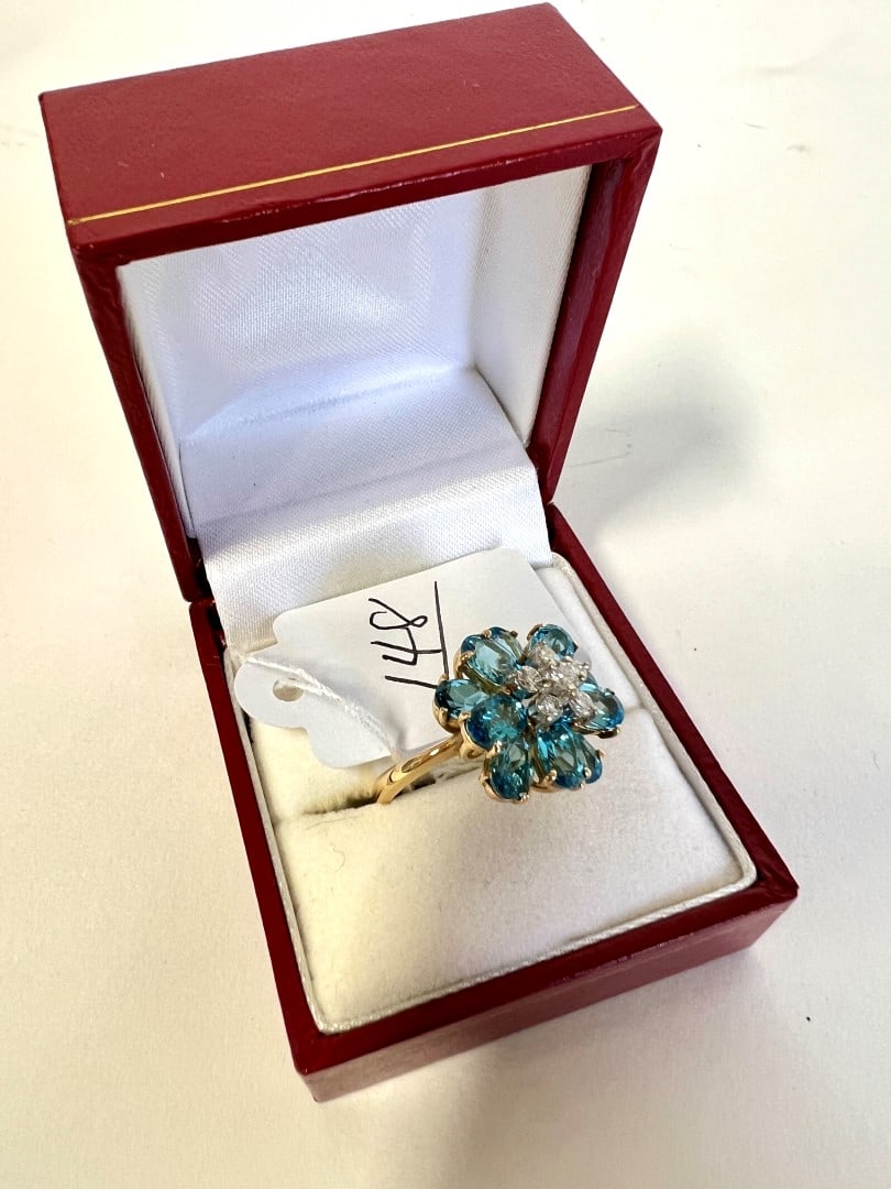 14K Diamond & Aquamarine Ring (1 of 2)