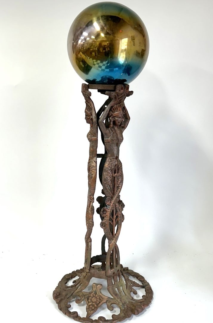 Oscar Bach(manner of); Antique Figural Iron Garden Stand (1 of 5)