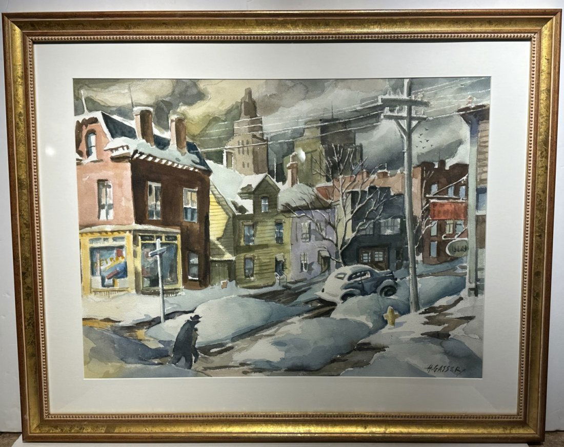 Henry Gasser; 20thC. American Watercolor Newark in Winter Signed (1 of 7)