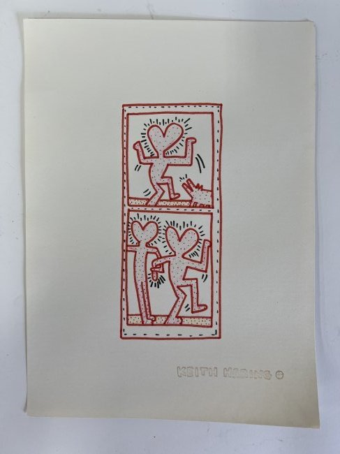 Keith Haring Drawing With Stamp: 11 1/4"H x 8"W