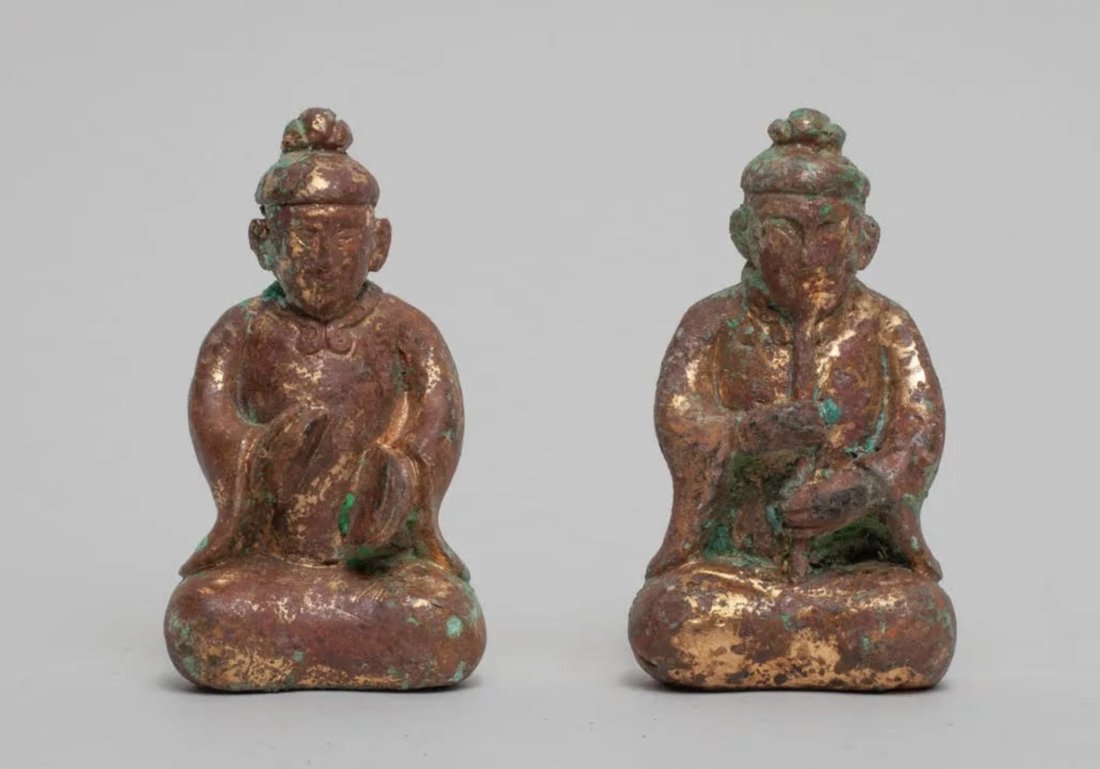 Tang Dynasty Gilded Bronze Scroll Weights Pr. (1 of 4)