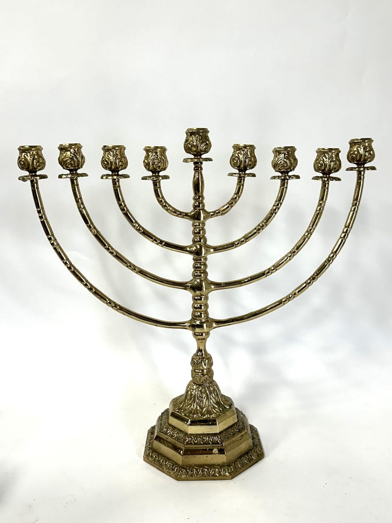 Heavy Brass Menorah: Heavy ornated brass menorah; 16in.H. x 16in.W.