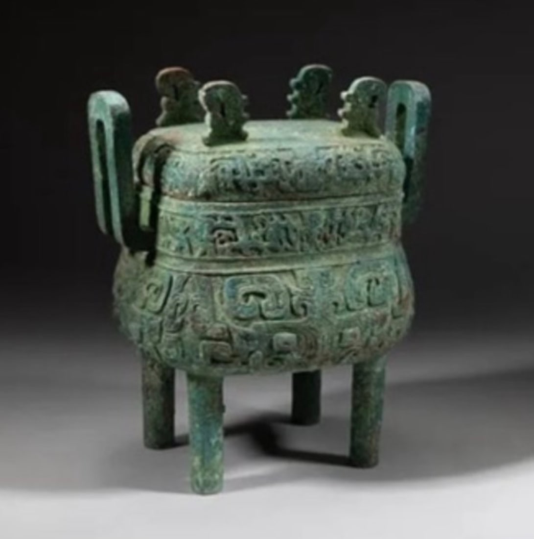 Ancient Western Chou Imperial Food Server: From the octogenarian's collection, most ancient Chinese bronzes here are from a forced government sale in 1944-45 of Japanese /US based Yamanaka Co thence to Warren Cox, from him to Charles Farm Coll