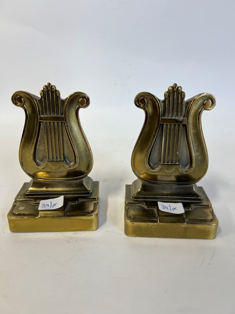 Pr. of Brass Lyre Bookends (1 of 4)