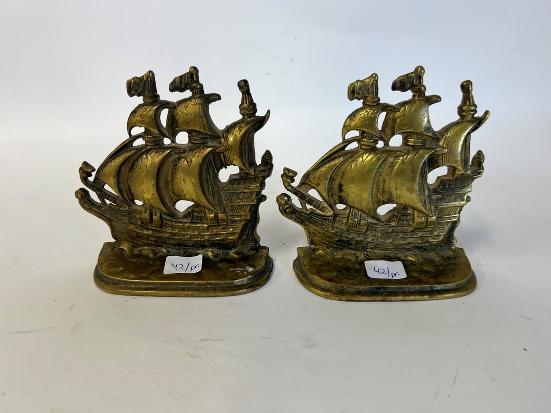 Pr. Antique Bronze Ship Bookends (1 of 4)