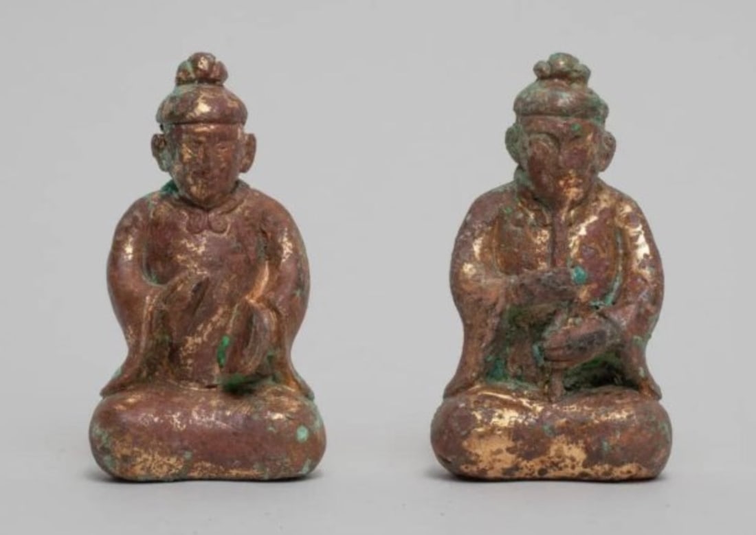 Tang Dynasty Gilded Bronze Scroll Weights Pr. (1 of 4)