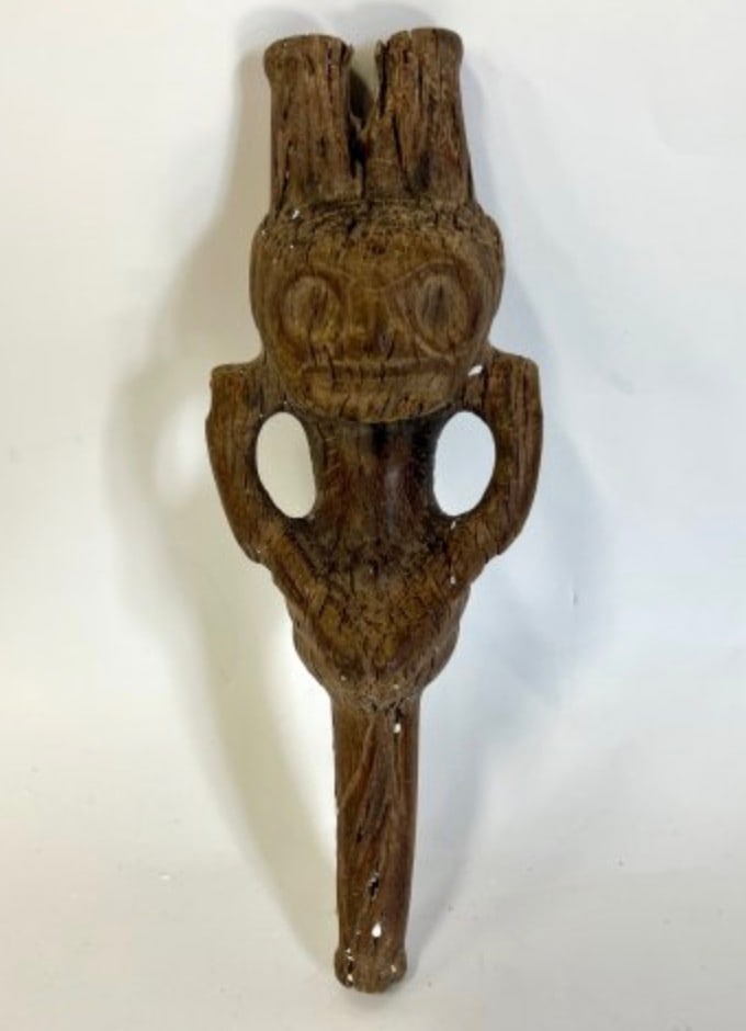 Taino Wooden Sniffer: A wooden sniffer for the Cohoba ritual, Taino from the Caribbean Islands.12"L x 4"W