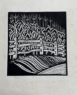 Wharton Esherick. Woodblock. Print "August": Wharton Esherick (American 1887-1970). Entitled August in pencil lower left and signed Wharton Esherick in pencil lower right, both at the front. Dated 1933 and with entitlement and name of the artist