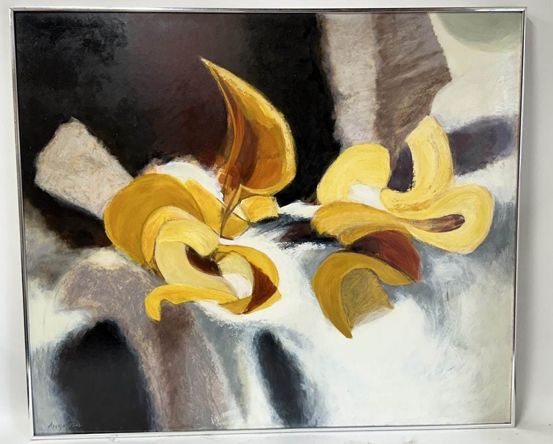 Robert Angeloch; 20thC. American Abstract Oil Flowers in a Landscape Signed (1 of 4)