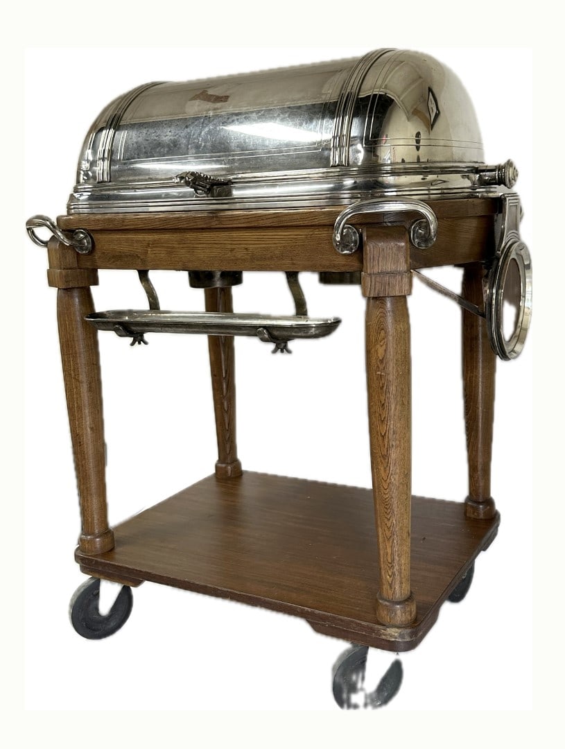Fine Christofle Art Deco Silver Plate, Oak and Mahogany Meat Warming/Serving Trolley (1 of 14)