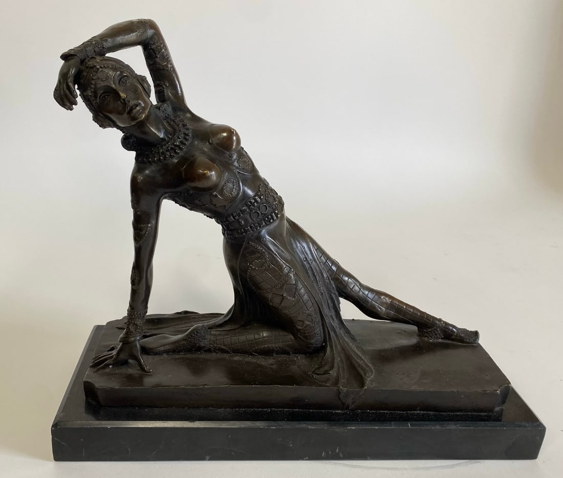 Barye Reclining Art Deco Bronze: On a marble base. Signed Barye on the bronze. 11"H x 13"W