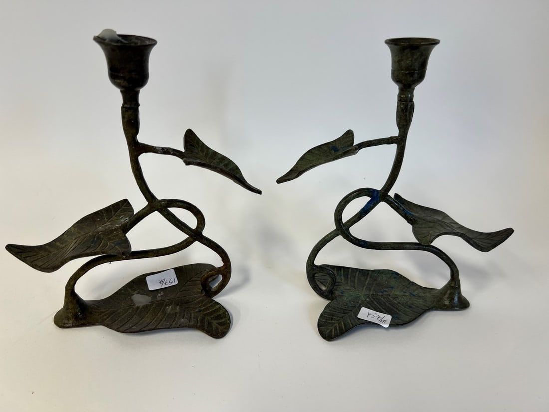 Art Nouveau Hammered Copper Candlesticks Pr. (1 of 4)