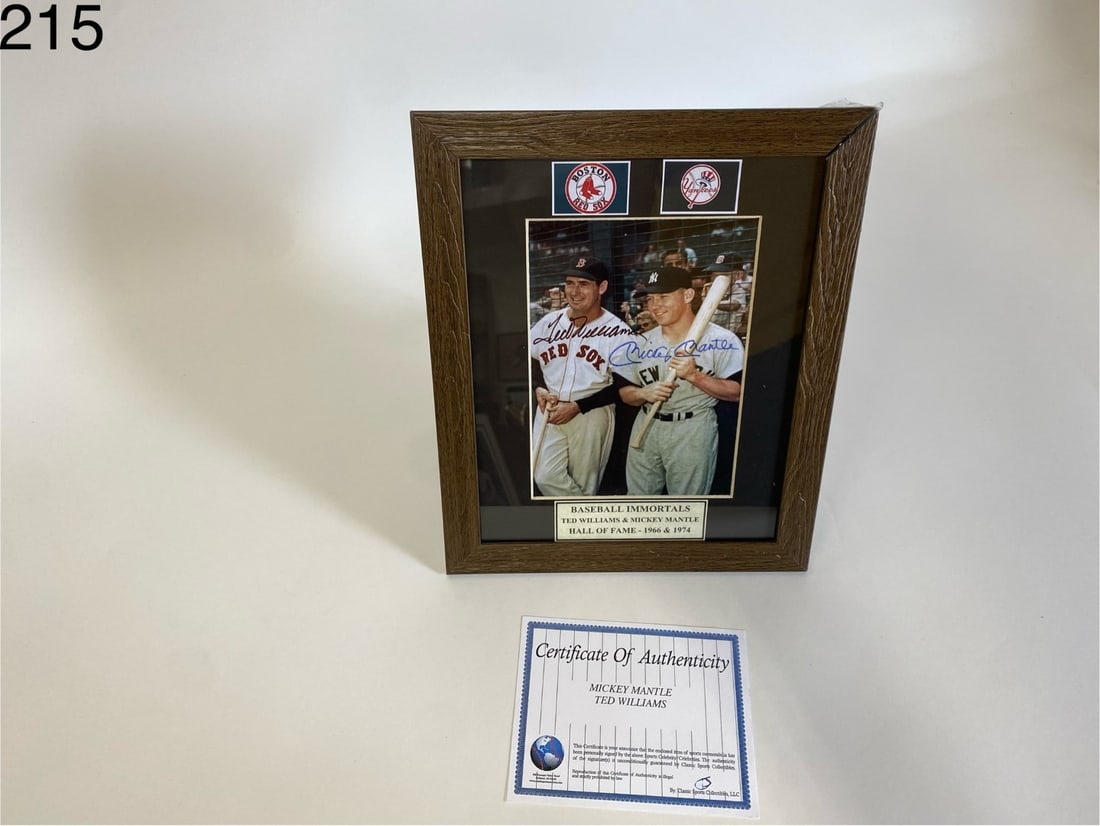 Mickey Mantle-Ted Williams Sgd.Photo COA: 8 x 10 Framed