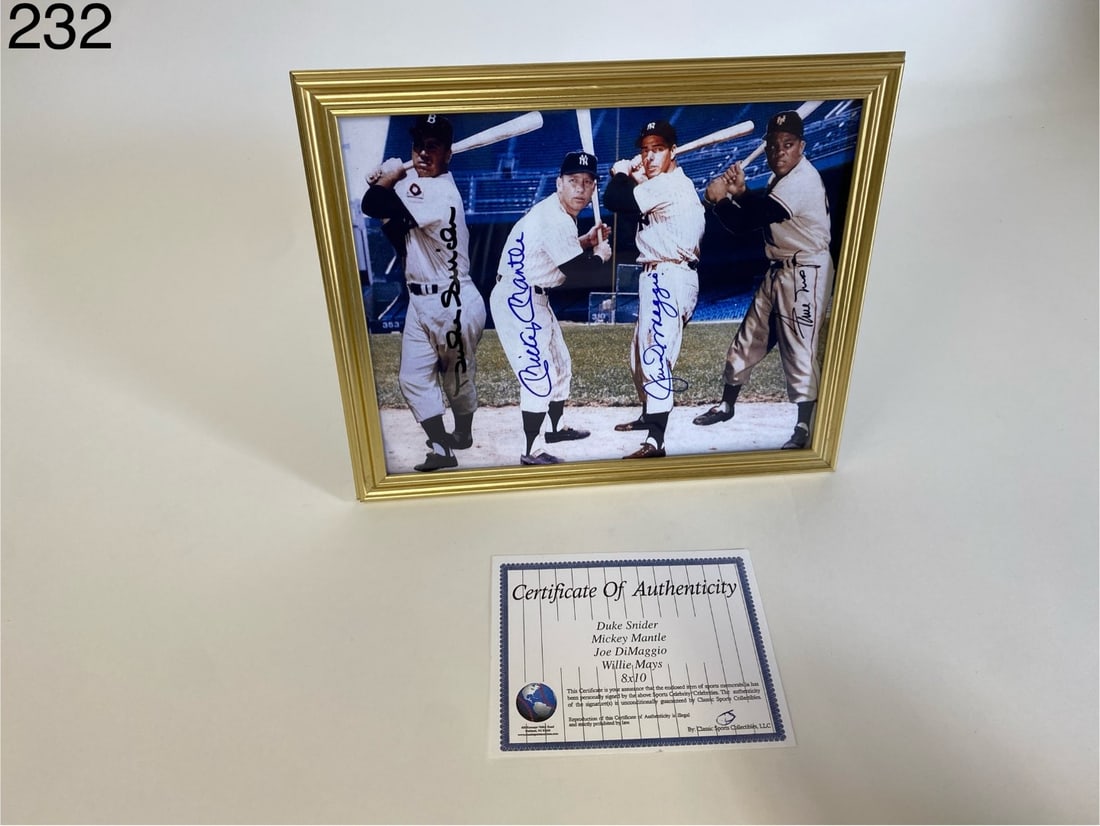Snider.Mantle.DiMaggio Mays Sgd. Photo with COA (1 of 1)