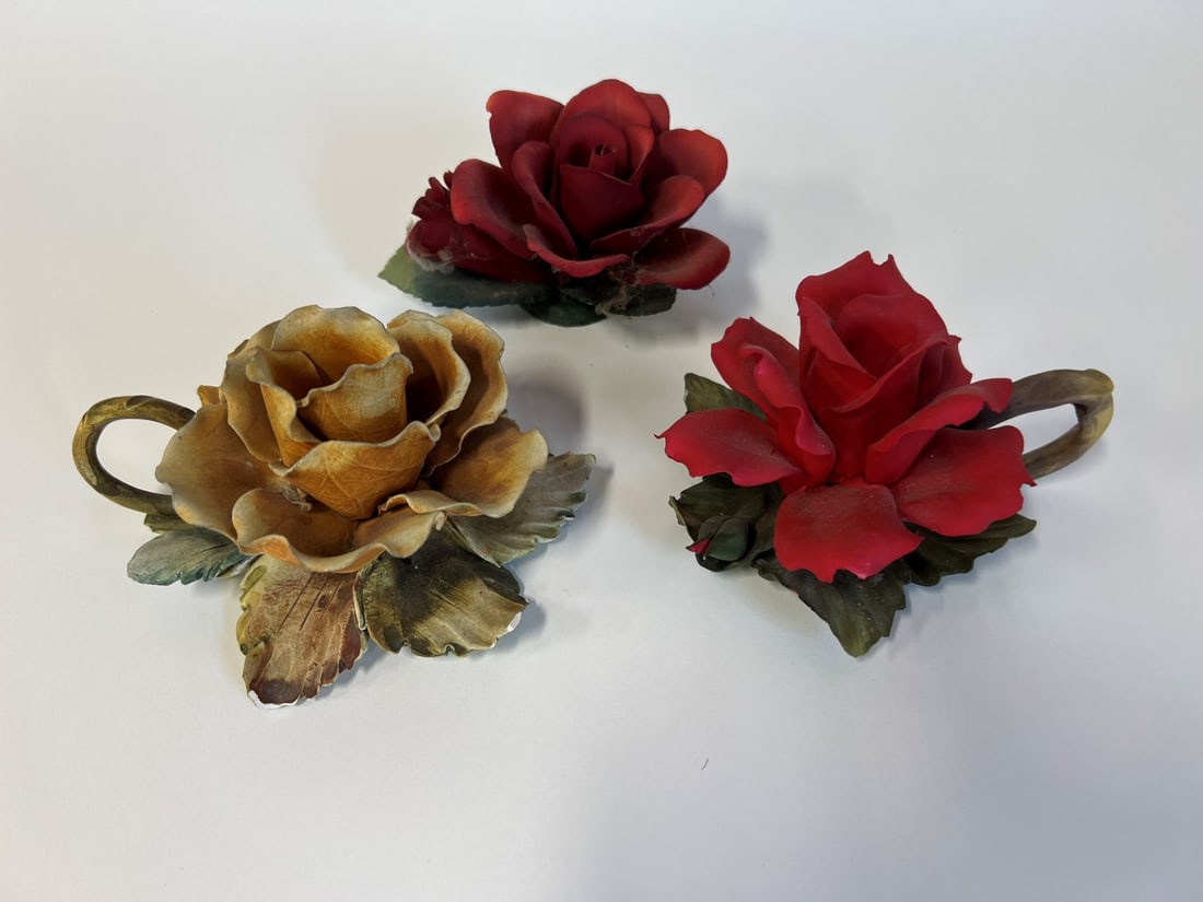 Italian Porcelain Flower Figures (3): 5.5"W to 6.25" W.