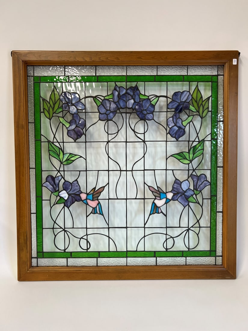 Leaded Glass Window Floral Framed (1 of 2)