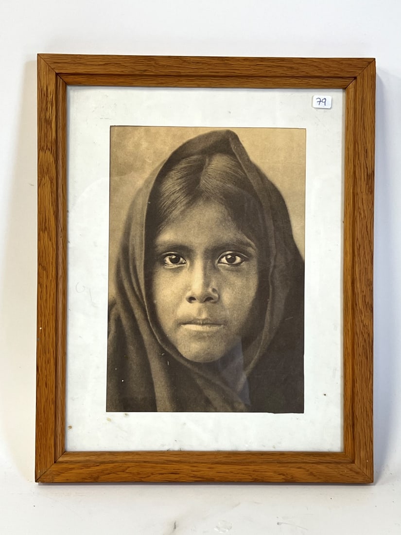 Edward Curtis Photogravure Qahatika Girl: Framed. 17" x 14" overall size. Label at back for Curtis and eith entitlement