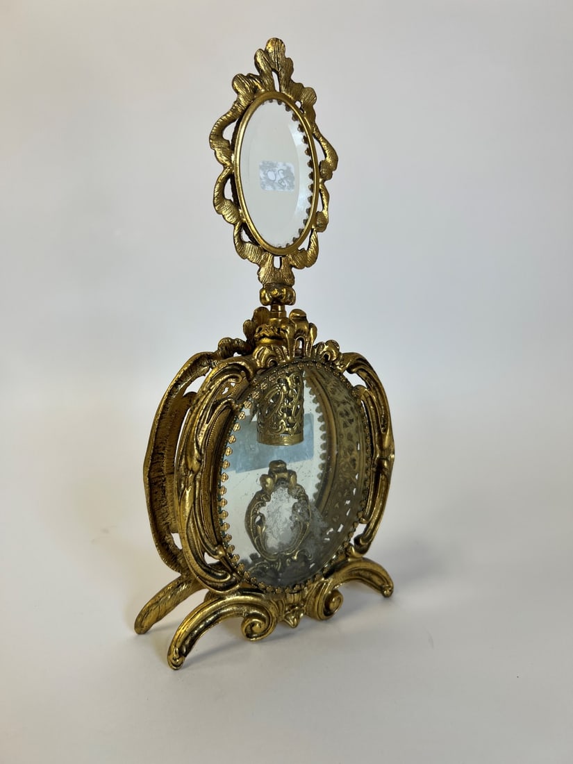 Fancy Brass Filigreed Antique Perfume Bottle: 10 1/2"h x 5"W